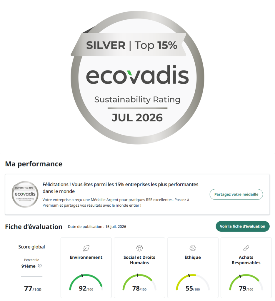 Médaille d'argent EcoVadis RSE